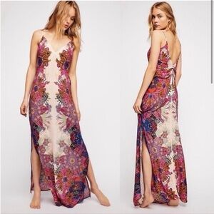 Free People Wildflower Print Maxi Slip Dress in Ivory Combo Size XS
